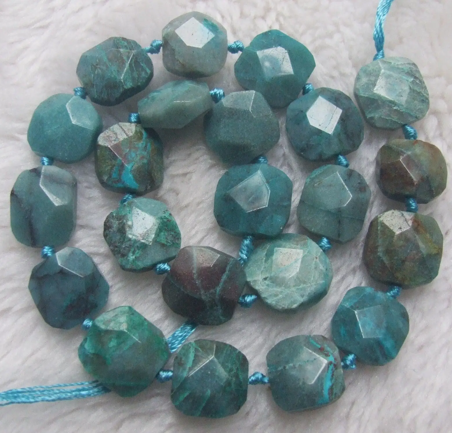 

16mm Natural Chrysocolla Faceted Freeform Loose Beads 15.5"