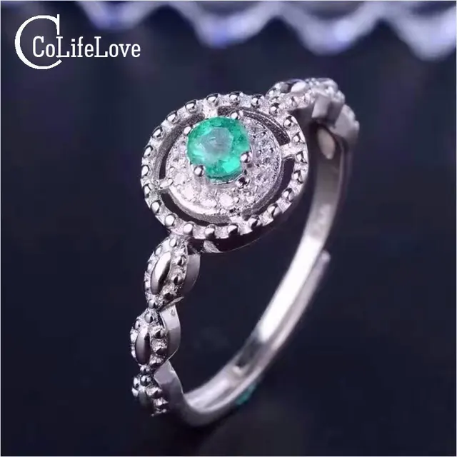 Vintage Natural Emerald Wedding Ring 35mm Okrągły Flawless Natural