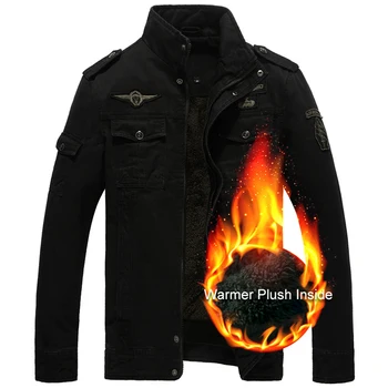 

Thicken Fleece Zipper Men's Military Jacket Coats Long Sleeve Black Jackets For Mens 2019 Autumn Winter Slim Man Army Coat 6XL