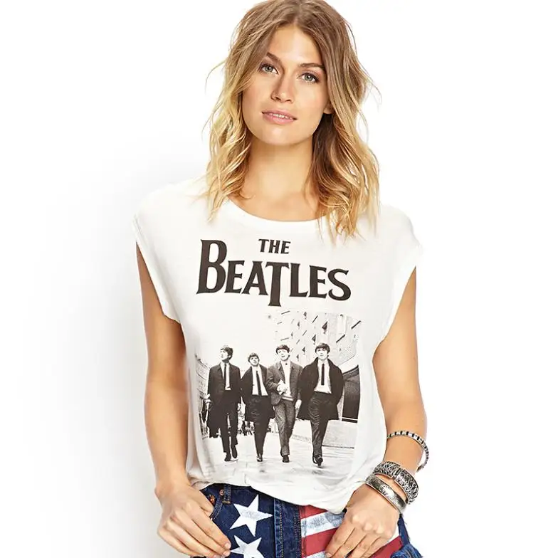 2016 Summer New Fashion Women Casual Letters Printed the Beatles Punk