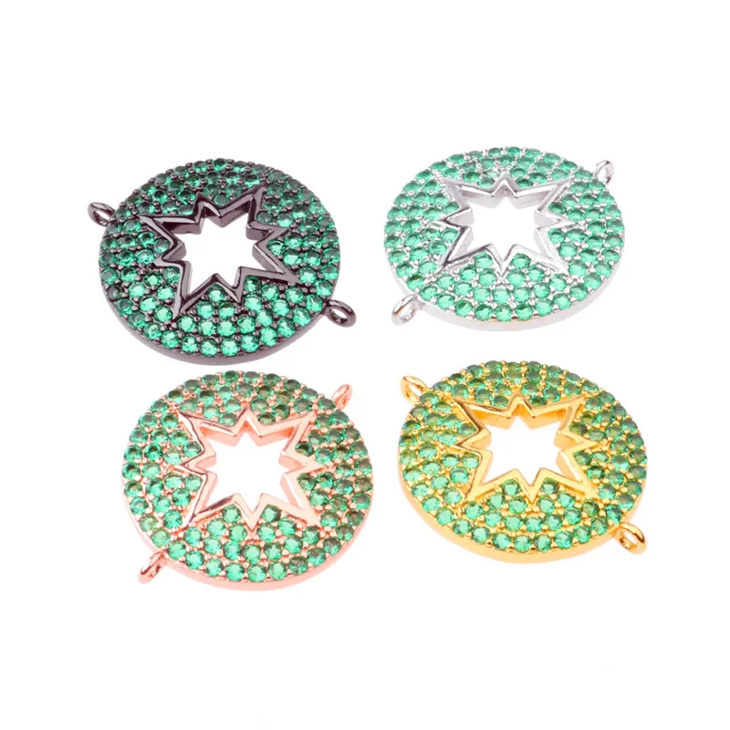 

NEW CZ Zircon Pentacle Pendant Double Circle DIY Jewelry Connector Accessories Pearl Natural Stone Bracelet Earrings Making