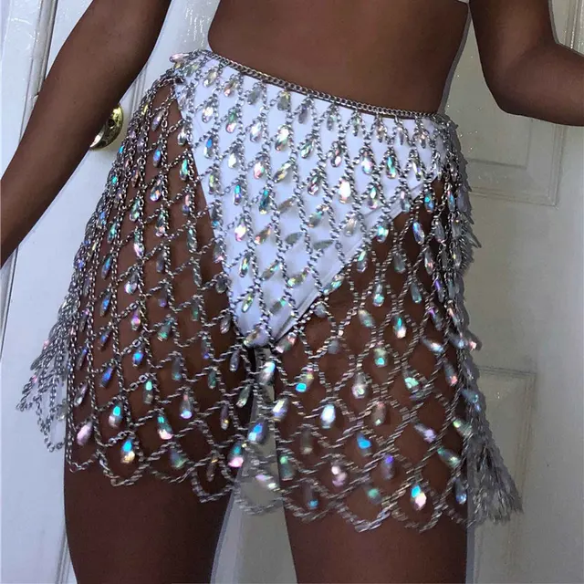 GACVGA Metal Glitter Crystal Diamonds Skirt Women High Waist Hollow Out Sequin Bodycon Mini Skirt Nightclub Party Skirt Outfits 3