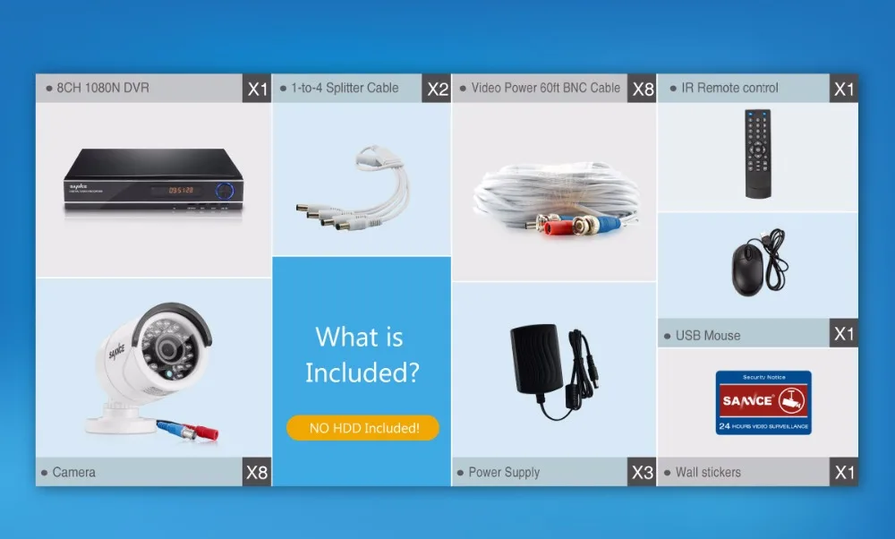 SANNCE 8CH 720 P AHD DVR 8 шт. 1.0MP ИК всепогодный Открытый Камера охранных Системы наблюдения Наборы оповещение по электронной почте