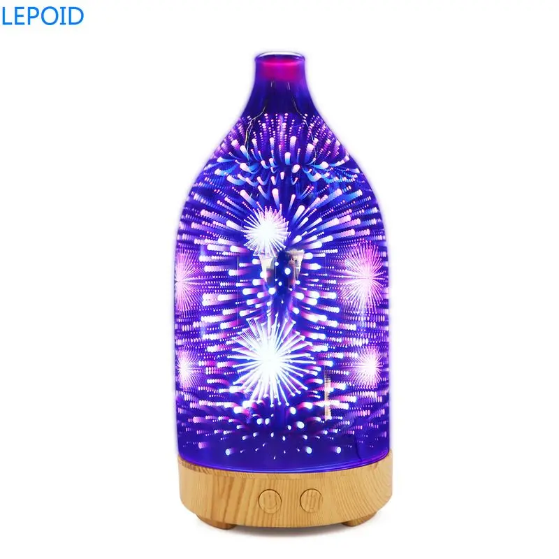 

LEPOID Humidifier Aroma Essential Oil Diffuser Ultrasonic Wood Grain Air Humidifier Mini Mist Maker 7 LED Light Car Home 100ml