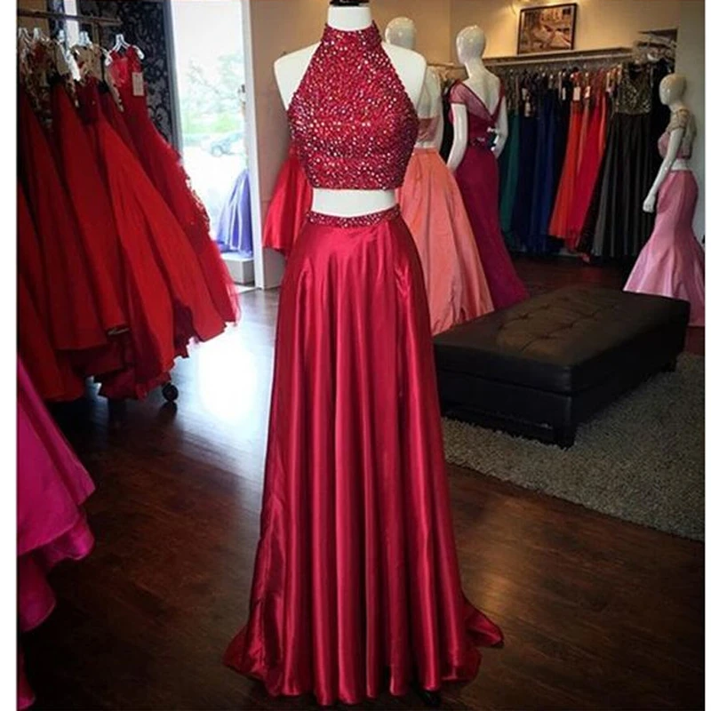 2 piece halter prom dress