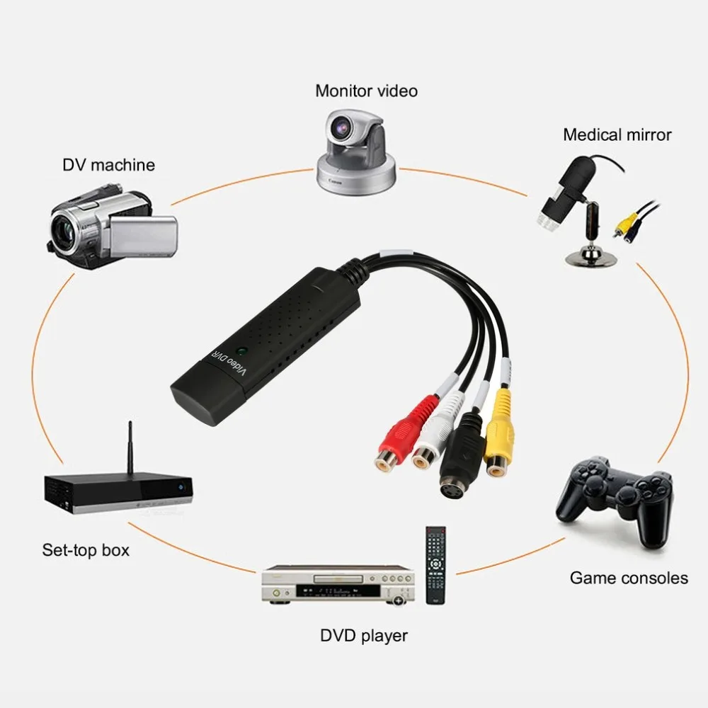 

Security Monitoring 1 To 4 USB Power VHS/VCR To Video Converter DVD Converter Capture Complete Scart Kit