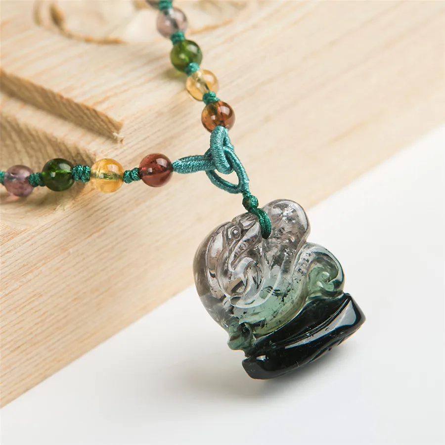 

2018 New Arrival Genuine Green Natural Tourmaline Quartz Crystal Fashion Necklace Pendant Jewelry Making