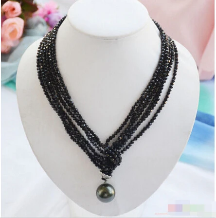 

Hot sell Noble- FREE SHIPPING>>>@@ P4583 3row 40" faceted black agate 20mm shell pearl pendant necklace @^Noble style Natural Fi