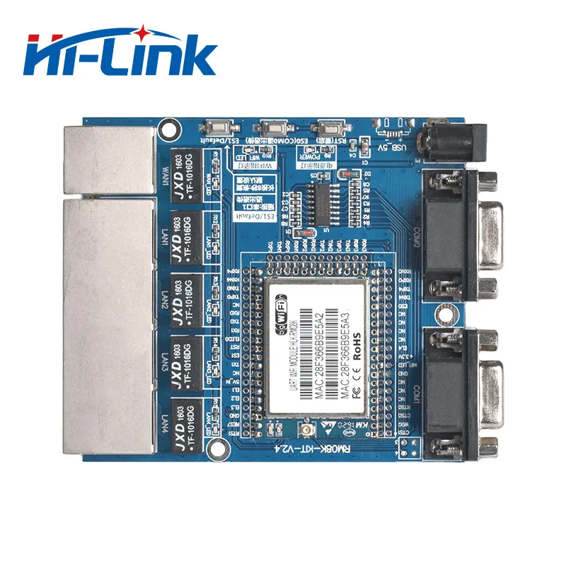 

Free Shipping HLK-RM08K serial wifi module four- ethernet port two-serial port UART to WIFI module MT7688K development board