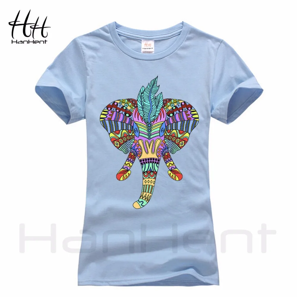 HanHent цветные Слоны футболка хлопок для женщин простой уличная Тонкий удобный Ретро стиль Женская футболка Мода TH5266