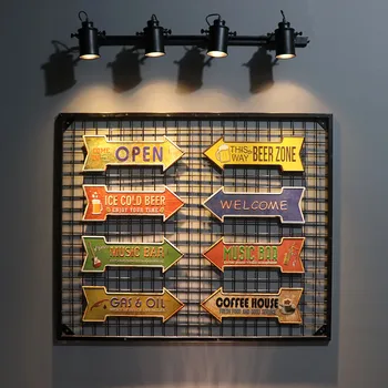 

DL- coffee house PUB bar opening 24 hours Irregular arrow sign cafe wall decor kitchen tin poster