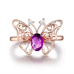 AINUOSHI Природный аметист бабочка кольцо розовое золото цвет 1.25ct овальной огранки 925 серебро двойной полое для женщин обручение ювелирн