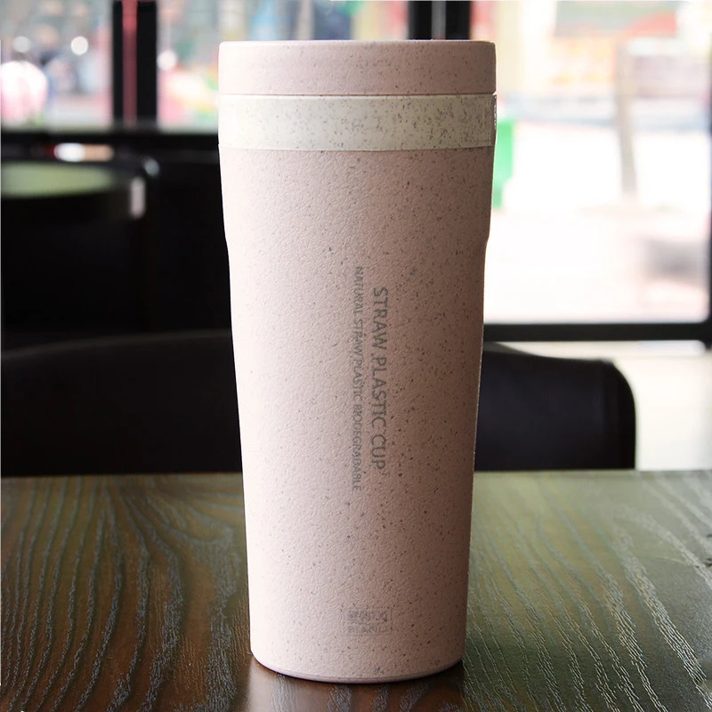 

Water Cups Double Layer Coffee Tea 300ml Plastic Student Cup Teacups Wheat Straw Healthy Sealed Against Leaks
