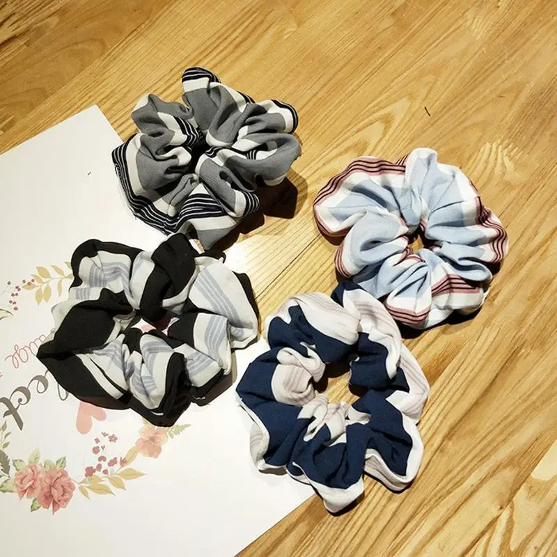 MISS M Hair Scrunchies Striped Solid Color Hair Ring For Women Elastic Head Bands Hair Tie Scrunchies Ponytail Holder Rope