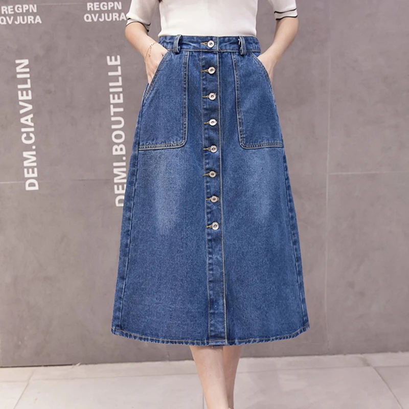 Plus Size Denim Women Skirt Long Korean Woman Fashion Skirts With