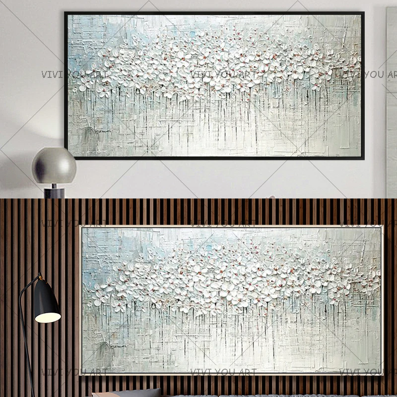 

Fashion white Flower Art Handmade Frameless Canvas Painting Wall Picture Home Decoration,Choose Color And Size No Frame