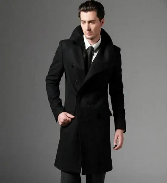 Black grey casual long sleeve wool coat men 2017 jackets