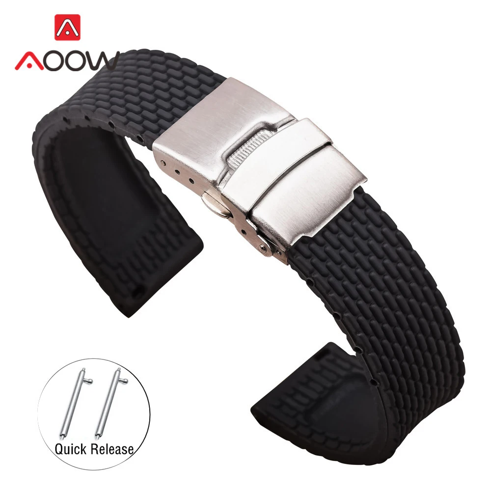 Silicone Strap with Folding Buckle – Quick Release Rubber Bracelet in Multiple Sizes