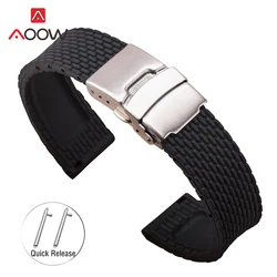 Silicone Strap with Folding Buckle - Quick Release Rubber Bracelet in Multiple Sizes - 18mm (Black)
