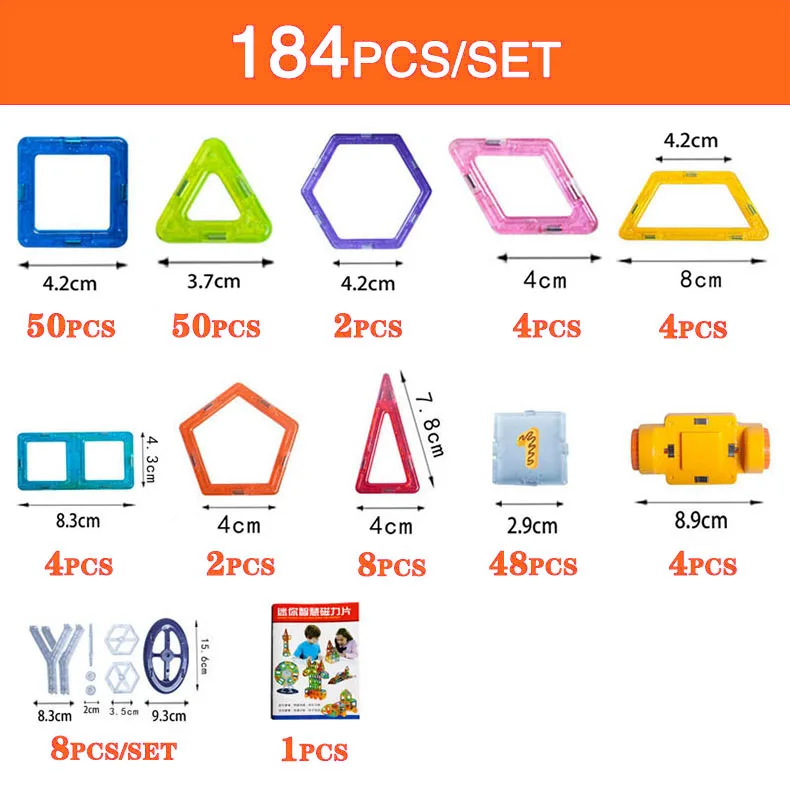 Новинка 184 шт. Мини Магнитный конструктор Набор для строительства модель и строительные игрушки пластиковые магнитные блоки Развивающие игрушки для детей подарок - Цвет: 184PCS