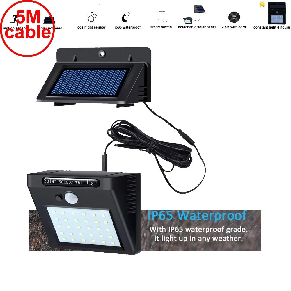 

30 led 500lm solar light split mount pIR motion 3 senser LED Solar Lamp Garden Mo IP new 2018 ar street wall indoor lamp bulb st