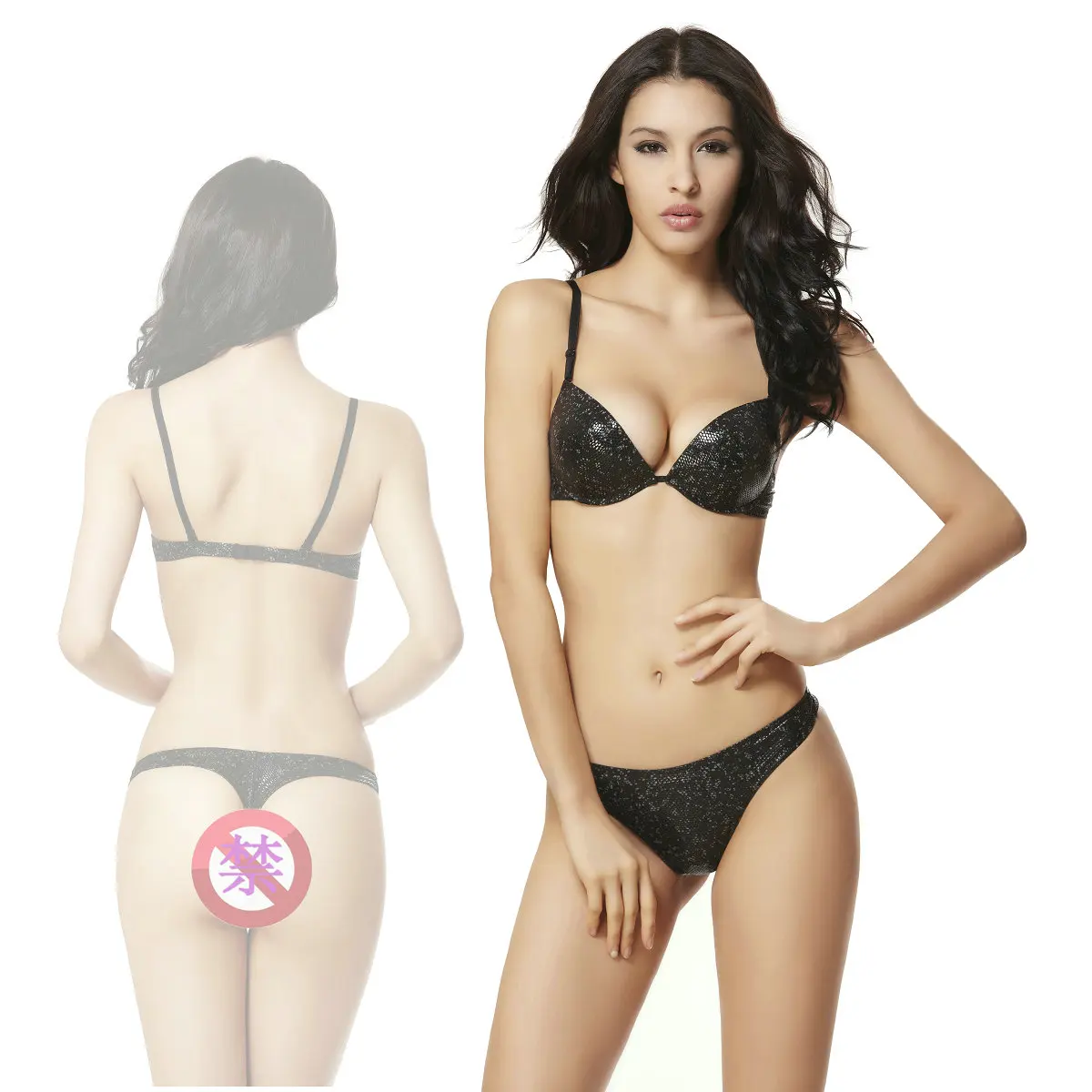 Sexy Elegant Bra and Panty Set Women Sequins Bras Thong Underweart Sets Lady Push Up Bra Lingeries Bra Sets Bralette Set