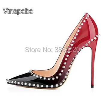 

Sexy Spiked Fashion 100mm/120mm Multi Rivets Women High Heels Pointed Toe Stiletto Women Pumps Dress Party Red Shoes Women