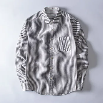 

Brazil style long-sleeved casual shirt men striped flax shirts male brand fashion autumn tops mens shirt clothing 4XL chemise