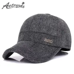 [AETRENDS] шерсть чувствовать Бейсбол кепки Россия теплая зимняя шапка с флисом внутри и ушанки для мужчин s Винтаж Бейсбол Hat Z-5001