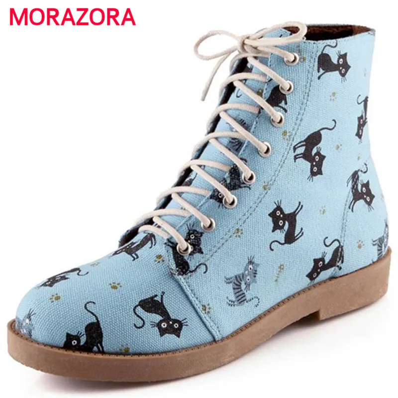 MORAZORA Cartoon animation new arrive cat lace up autumn winter women boots sweet fashion low heel