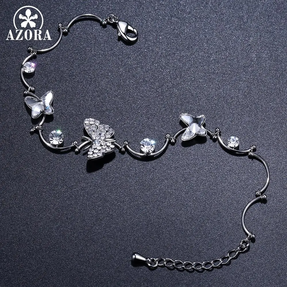 Азора три бабочки талисманы браслет для женщин с прозрачным австрийским кристаллом камень вечерние ювелирные изделия подарок для девочки TS0186