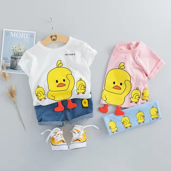 

Cartoon duck Baby Boy Clothes Short sleeve T-shirt Tops + cowboy Pants 2PCS Outfits Kids clothes set Bebes 0-2year boys suit
