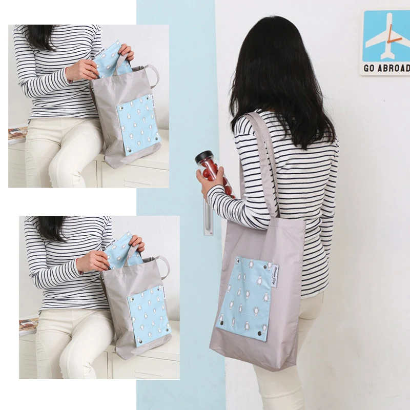 7PCS / LOT Shopping Bag  Foldable Environmental Storage Bag Reusable High Capacity Cartoon Tote Pouch Handbags