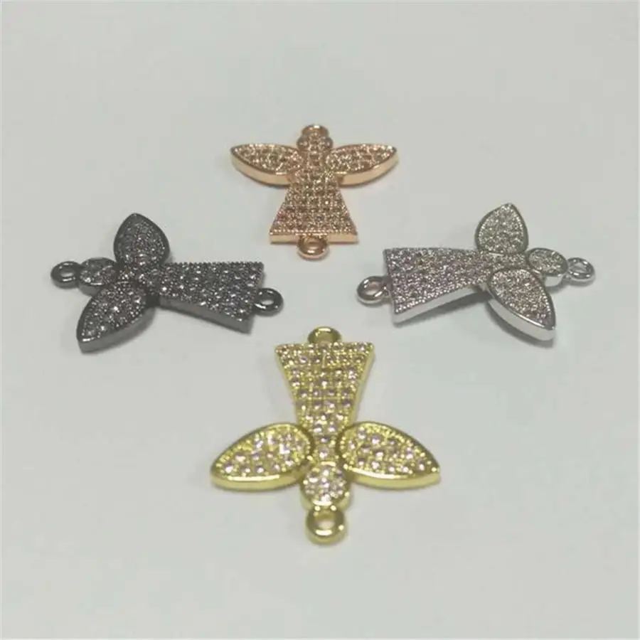 

NEW Supplies For Jewelry wholesale gold silver rose gold copper metal CZ rhinestone angel charms connectors for jewelry making