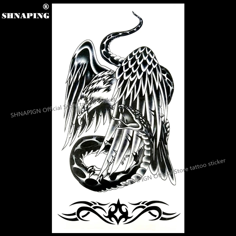 

SHNAPIGN Hawk Snake Battle Temporary Tatoo Body Art Flash Tattoo Stickers 17*10cm Waterproof Fake Tatoo Car Styling Wall Sticker
