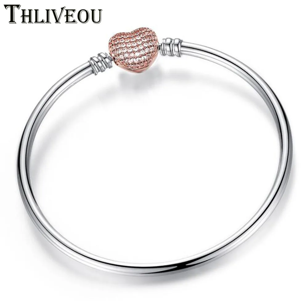 THLIVEOU Bijoux Циркон Сердце медные браслеты для женщин кубический цирконий романтичный с серебряным покрытием браслет Роза модные золотые ювелирные изделия
