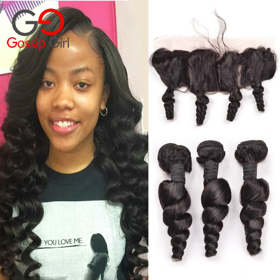

7A Brazilian Virgin Hair With Closure Loose Wave With Frontal Ear To Ear Lace Frontal Closure With Bundles Best Human Hair