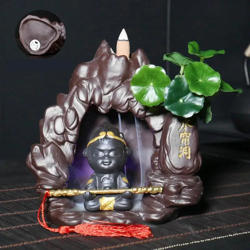 

Monkey King Smoke Waterfall Censer Smoke Waterfall Ceramic Backflow Incense Burner Holder Creative Home Decor For Home Teahouse