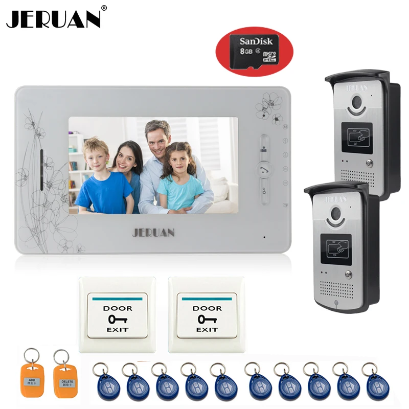 

JERUAN 7 inch video door phone intercom system access control system 1 montior 2 camera video recording photo taking+8GB Card
