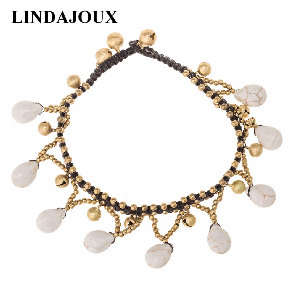 

Bohemian Water drop White Stone Charm Brass Beads Anklets For Women Ankle Bracelets on the Leg Foot Jewelry Drop ship