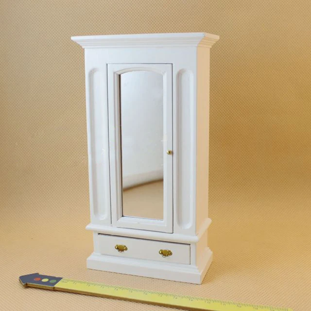 A01-X091 rement الأطفال طفل هدية لعبة 1:12 دمية مصغرة الأثاث مصغرة مصغرة خشبية خزانة مع مرآة 1 قطع