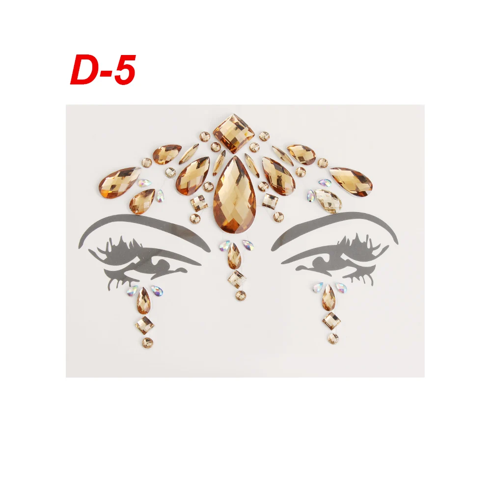 Для женщин DIY Временные татуировки клеящиеся лицо Самоцветы горный хрусталь Jewels фестиваль вечерние блеск для тела наклейки макияж Рождество Декор - Цвет: D-5