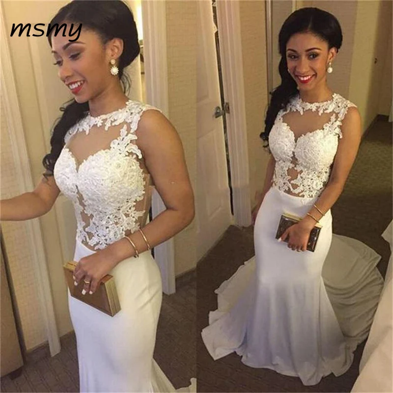 Long White Mermaid With small train Discount Formal Affordable Beautiful Prom Dress 139
