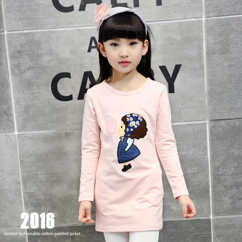 

New Autumn Spring  Tops Children Tshirts Girls Tees Long Sleeves Cartoon Girl Print T Shirt For Teens Clothes Girls T23