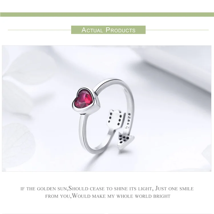 BAMOER, настоящее 925 пробы, серебряное, красное сердце и Стрелка любви, прозрачные CZ кольца на палец для женщин, свадебные, обручальные ювелирные изделия, anel SCR436