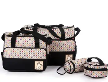 

5Pcs/Set Fashion Diaper Bag Large Capacity Handbag Nappy Changing Pad for Baby Care with 4 Colors