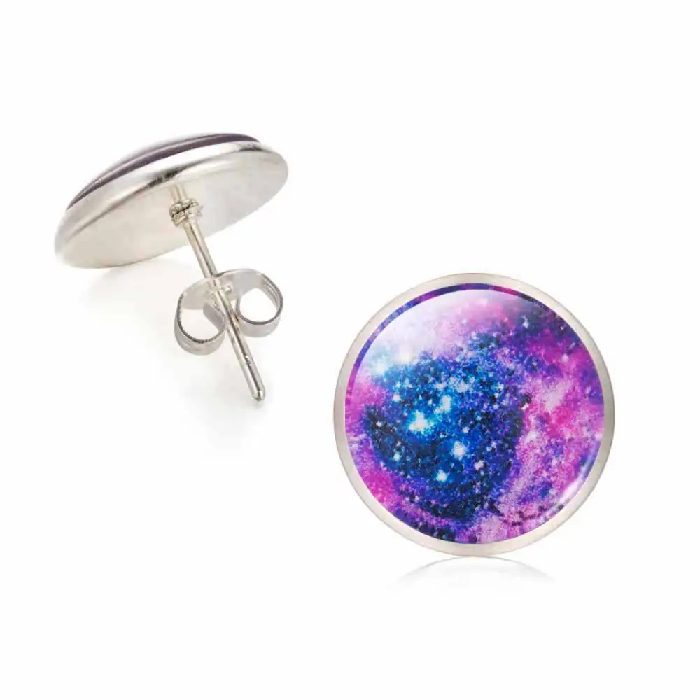 

KISSWIFE Galaxy Star Universe Glass Cabochon Silver Stud Earrings 2017 New Fashion Jewelry Earrings For Women Creative Gifts