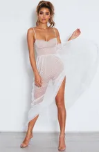 Sexy lace dot beach dress swimsuit with cover ups beach wear swimwear women spaghetti strap high split club party dress