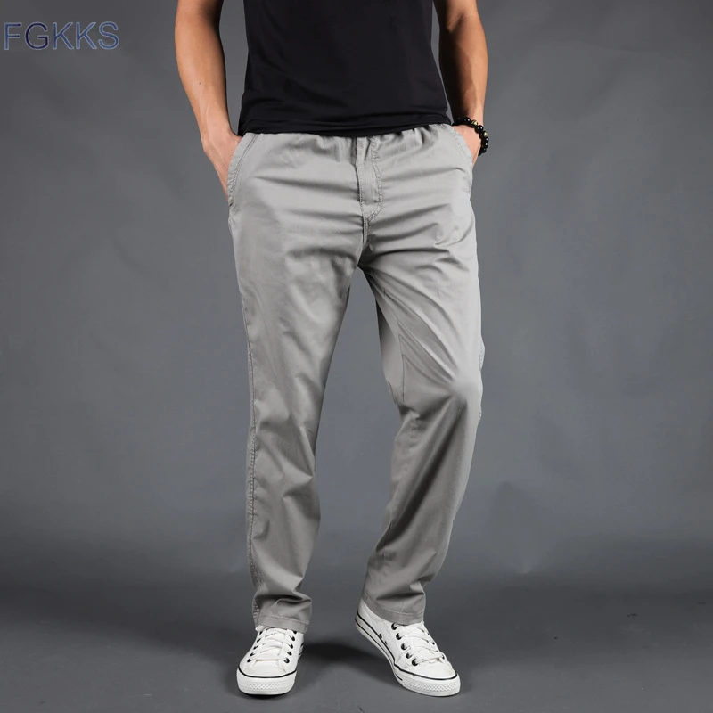 

FGKKS Fashion Breathable Mens Pants Autumn Male Casual Straight Trousers Men Solid Color Comfortable Pants