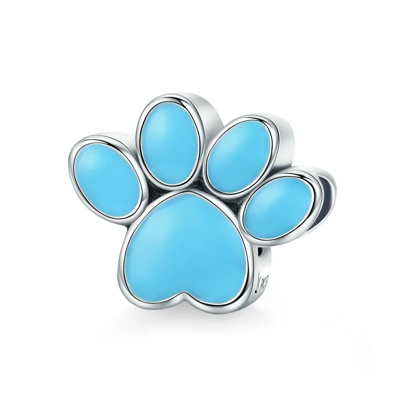 

MOWIMO Dog Footprint Animal Blue Beads 925 Sterling Silver Fit Original Pandora Bracelet Charms S925 Jewelry Accessories BKC766